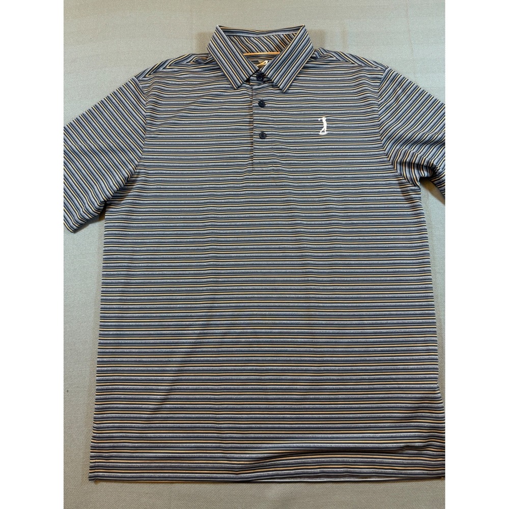 Ahead USA Mens Small Golf Polo Shirt Striped Navy Orange Short Sleeve 1954